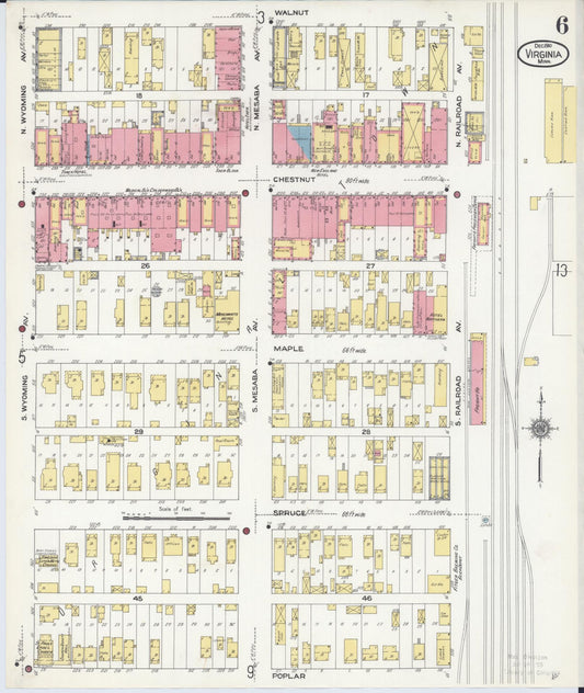 Sanborn Fire Insurance Map from Virginia, Saint Louis County, Minnesota (1910), Sheet #0006 - Historic Sanborn Fire Insurance Map Print, vintage old map wall art, antique decor, genealogy gift, Minnesota Minnesota map