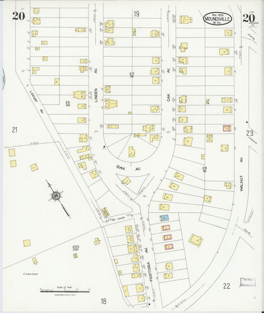 Sanborn Fire Insurance Map from Moundsville, Marshall County, West Virginia (1923), Sheet #0020 - Historic Sanborn Fire Insurance Map Print, vintage old map wall art, antique decor, genealogy gift, West Virginia West Virginia map
