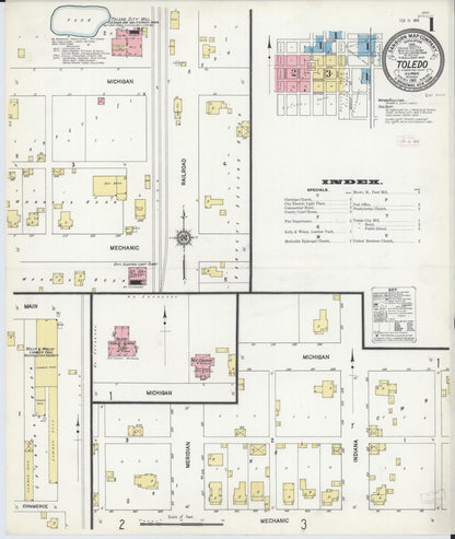 Sanborn Fire Insurance Map from Toledo, Cumberland County, Illinois (1911), Sheet #0001 - Historic Sanborn Fire Insurance Map Print, vintage old map wall art, antique decor, genealogy gift, Illinois Illinois map