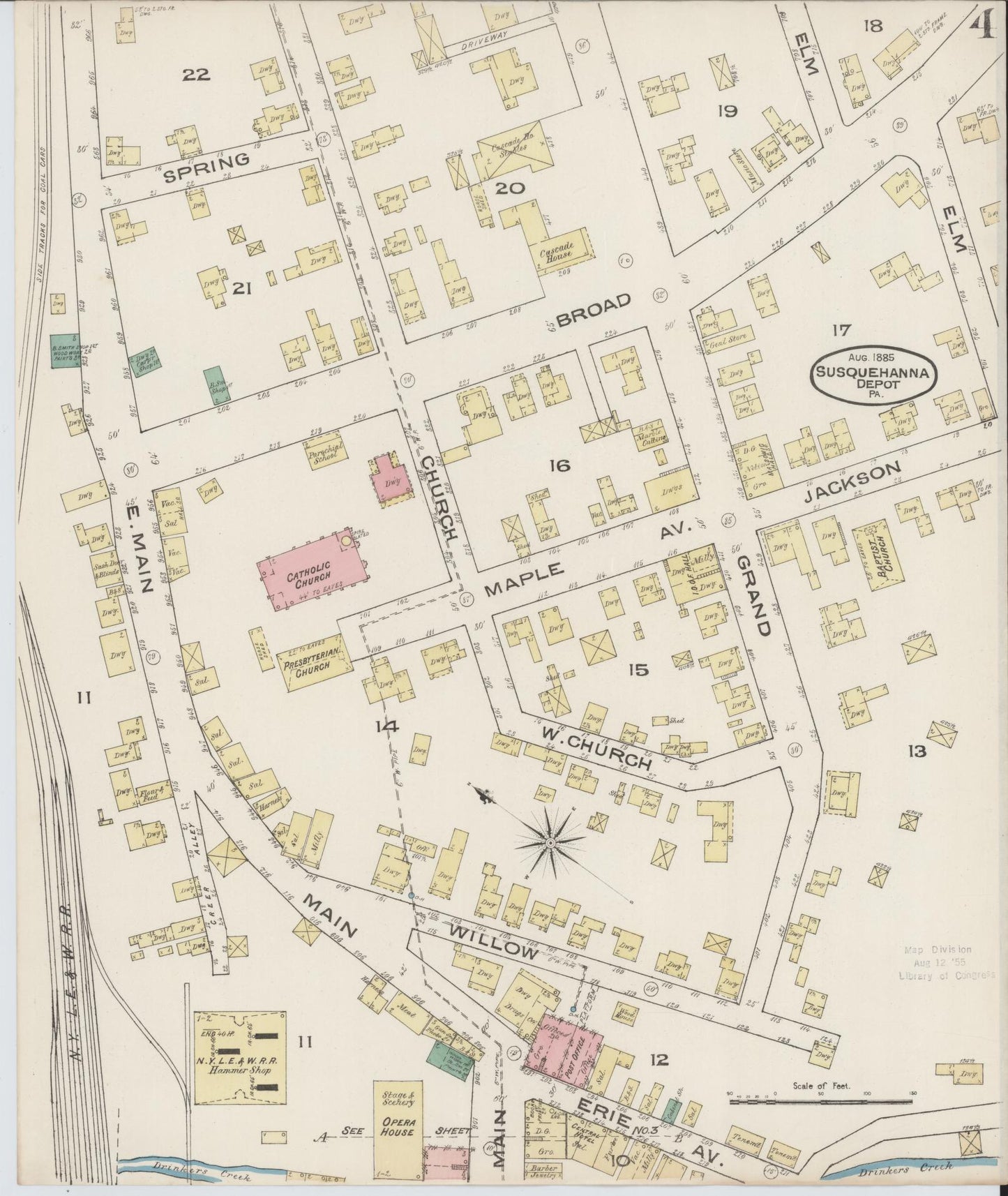 Sanborn Fire Insurance Map from Susquehanna, Susquehanna County, Pennsylvania (1885), Sheet #0004 - Complete Map Set gallery image, historic Sanborn map, vintage wall art, Pennsylvania Pennsylvania