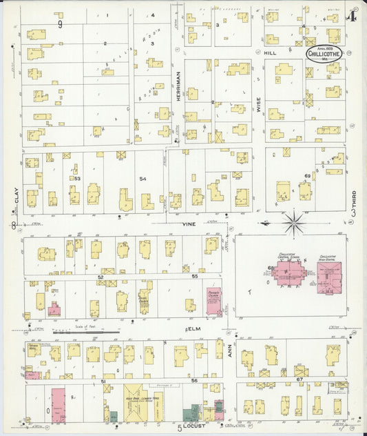 Sanborn Fire Insurance Map from Chillicothe, Livingston County, Missouri (1909), Sheet #0004 - Historic Sanborn Fire Insurance Map Print, vintage old map wall art, antique decor, genealogy gift, Missouri Missouri map