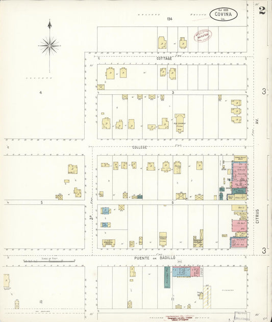 Sanborn Fire Insurance Map from Covina, Los Angeles County, California (1899), Sheet #0002 - Historic Sanborn Fire Insurance Map Print, vintage old map wall art, antique decor, genealogy gift, California California map