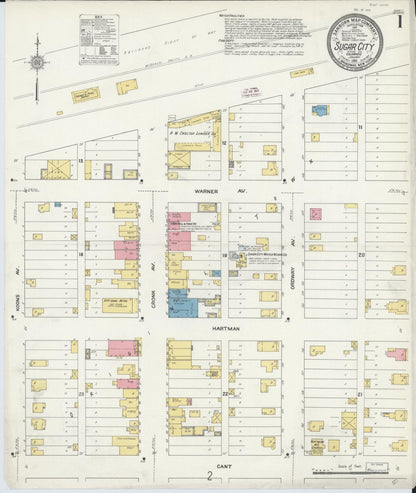 Sanborn Fire Insurance Map from Sugar City, Crowley County, Colorado (1911), Sheet #0001 - Complete Map Set gallery image, historic Sanborn map, vintage wall art, Colorado Colorado