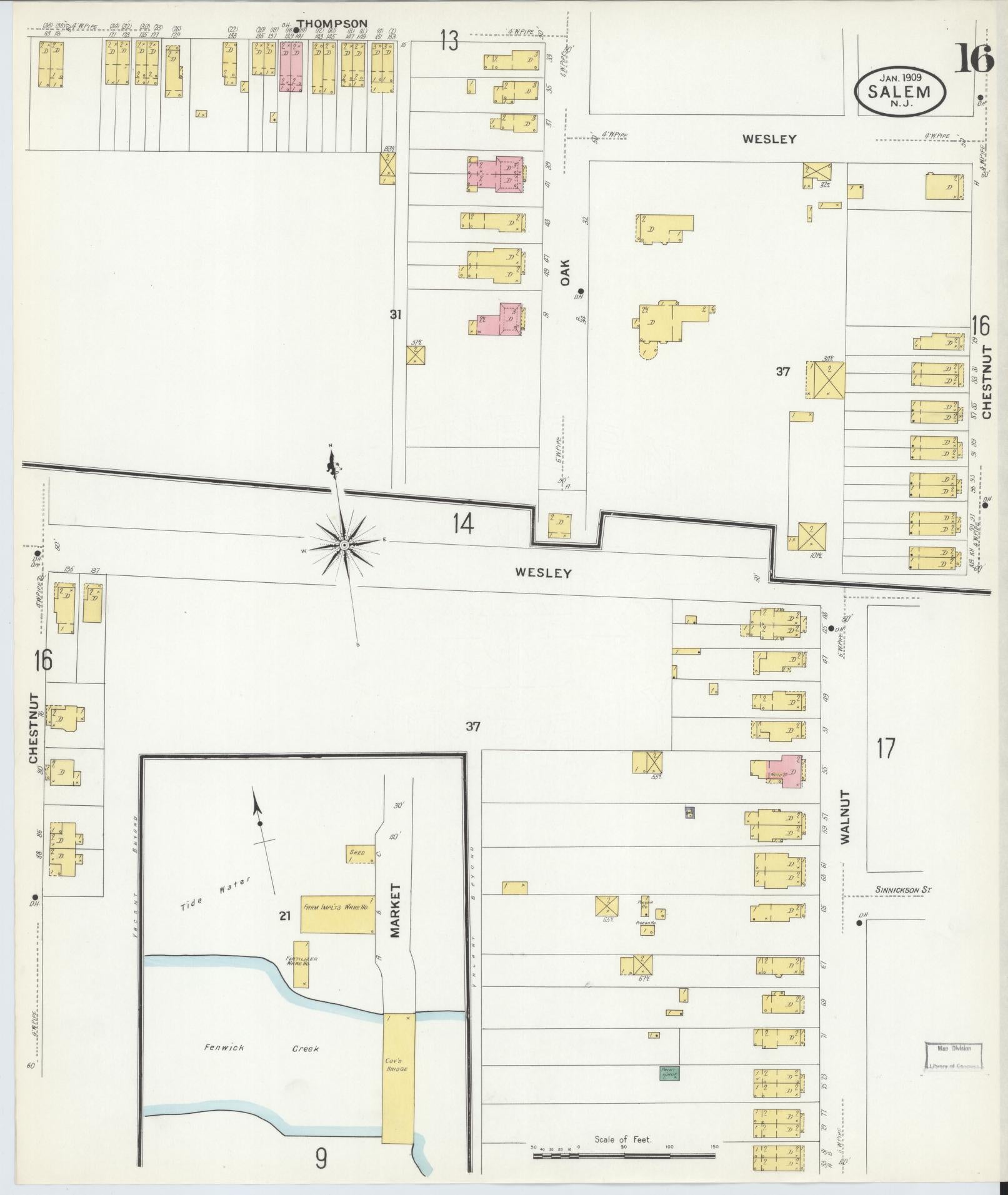 Sanborn Fire Insurance Map from Salem, Salem County, New Jersey (1909), Sheet #0016 - Complete Map Set gallery image, historic Sanborn map, vintage wall art, New Jersey New Jersey
