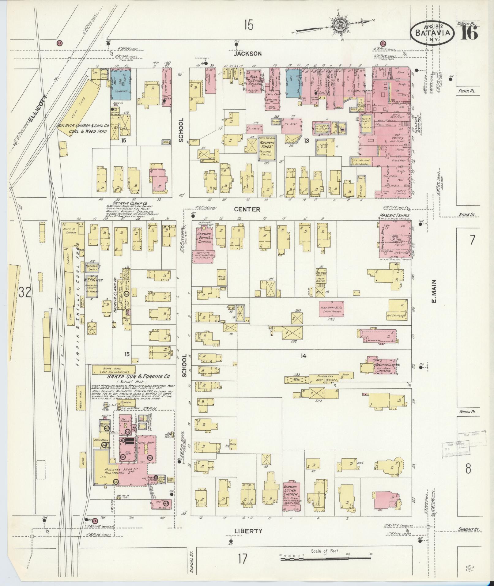 Sanborn Fire Insurance Map from Batavia, Genesee County, New York (1912), Sheet #0016 - Historic Sanborn Fire Insurance Map Print, vintage old map wall art, antique decor, genealogy gift, New York New York map