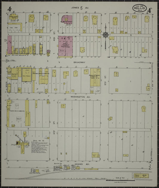 Sanborn Fire Insurance Map from Hollis, Harmon County, Oklahoma (1924), Sheet #0004 - Historic Sanborn Fire Insurance Map Print, vintage old map wall art, antique decor, genealogy gift, Oklahoma Oklahoma map