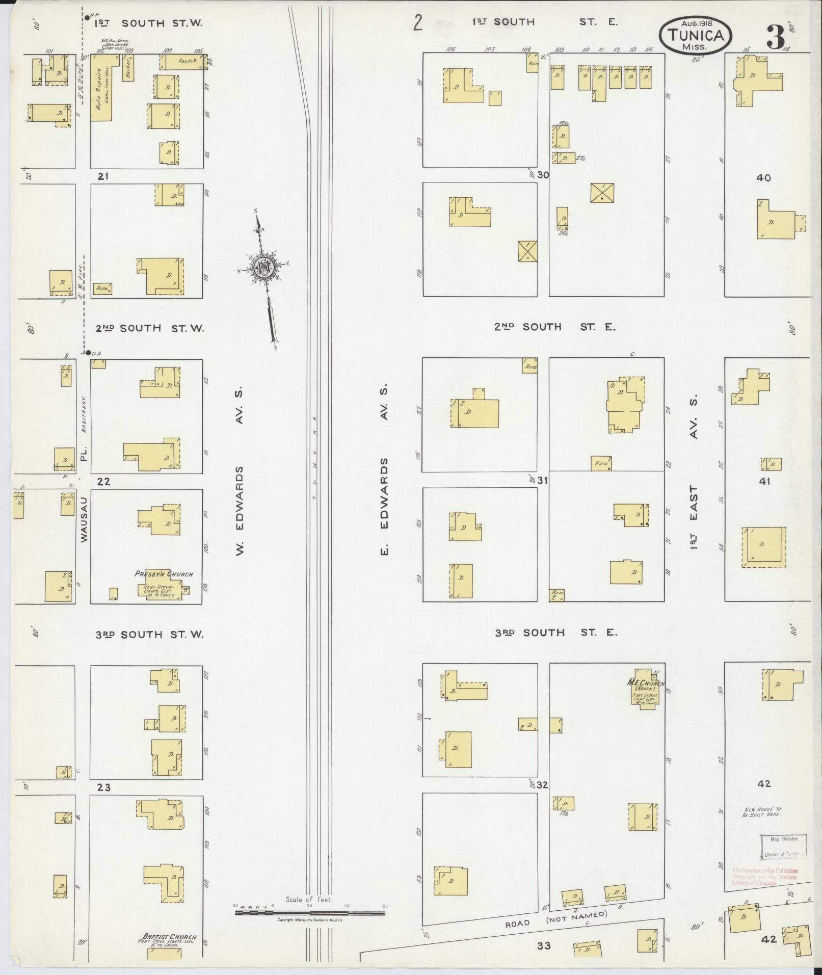 Sanborn Fire Insurance Map from Tunica, Tunica County, Mississippi (1918), Sheet #0003 - Historic Sanborn Fire Insurance Map Print, vintage old map wall art, antique decor, genealogy gift, Mississippi Mississippi map