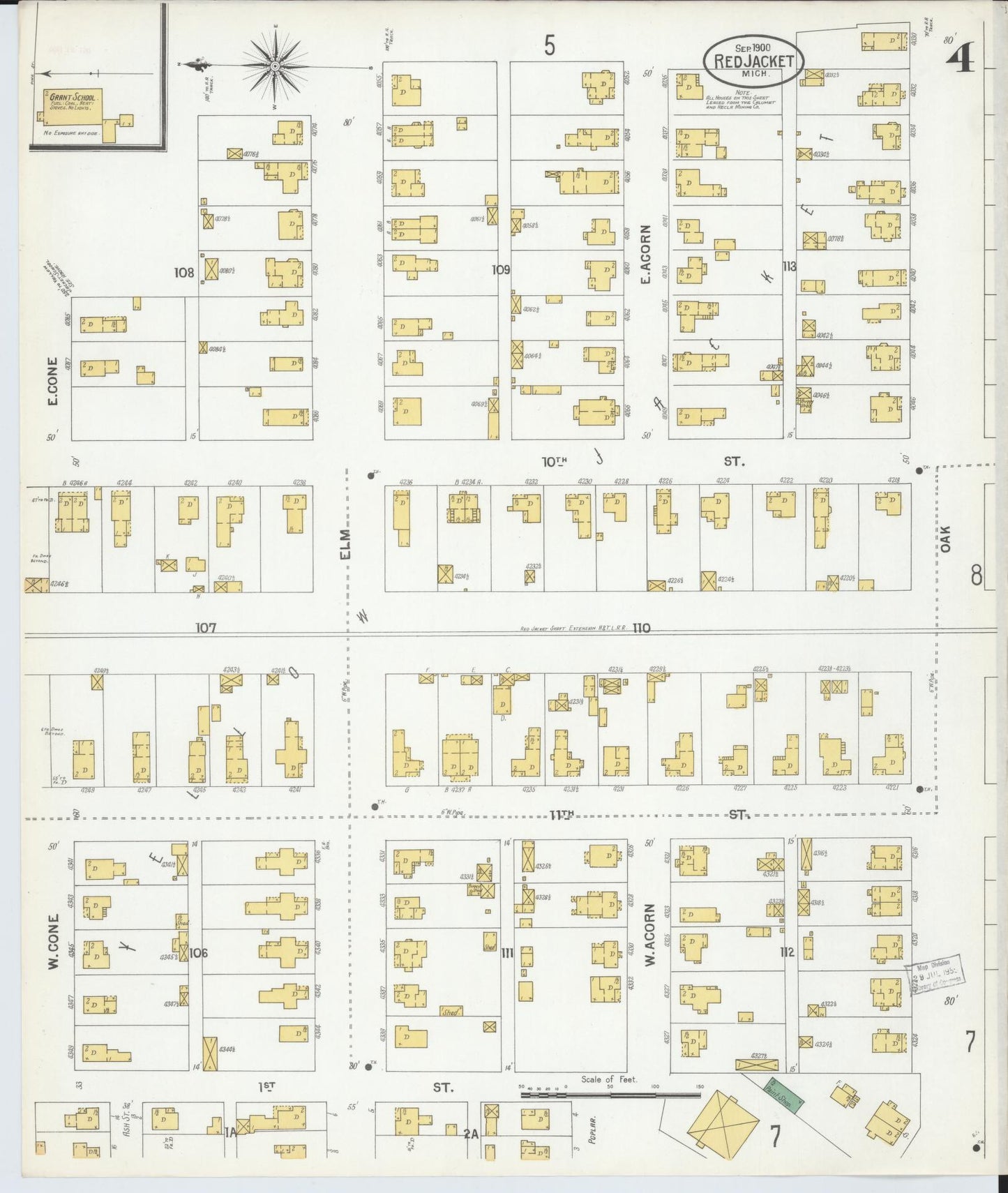 Sanborn Fire Insurance Map from Red Jacket, Houghton County, Michigan (1900), Sheet #0004 - Complete Map Set gallery image, historic Sanborn map, vintage wall art, Michigan Michigan