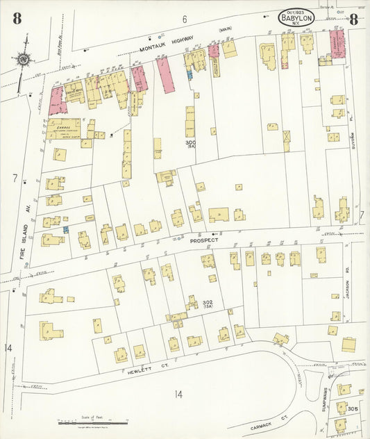 Sanborn Fire Insurance Map from Babylon, Suffolk County, New York (1923), Sheet #0008 - Historic Sanborn Fire Insurance Map Print, vintage old map wall art, antique decor, genealogy gift, New York New York map