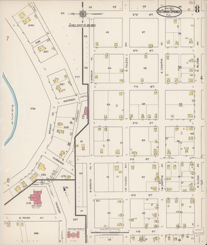 Sanborn Fire Insurance Map from De Funiak Springs, Walton County, Florida (1922), Sheet #0008 - Historic Sanborn Fire Insurance Map Print, vintage old map wall art, antique decor, genealogy gift, Florida Florida map