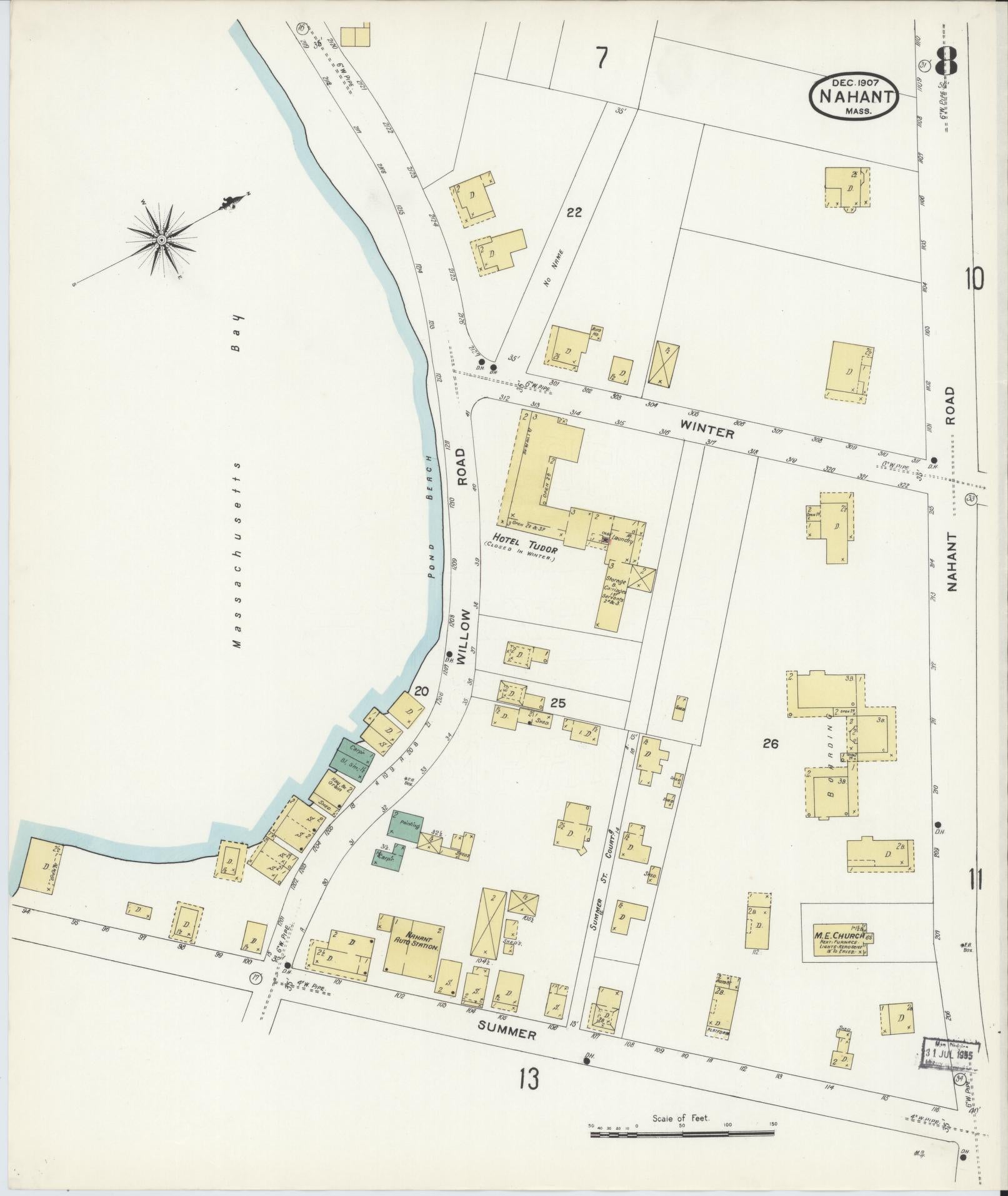 Sanborn Fire Insurance Map from Nahant, Essex County, Massachusetts (1907), Sheet #0008 - Historic Sanborn Fire Insurance Map Print, vintage old map wall art, antique decor, genealogy gift, Massachusetts Massachusetts map