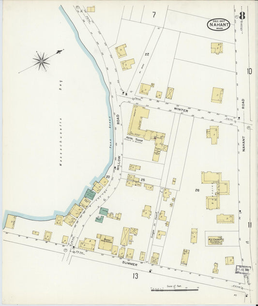 Sanborn Fire Insurance Map from Nahant, Essex County, Massachusetts (1907), Sheet #0008 - Historic Sanborn Fire Insurance Map Print, vintage old map wall art, antique decor, genealogy gift, Massachusetts Massachusetts map