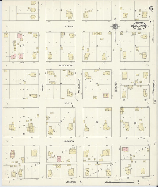 Sanborn Fire Insurance Map from Sullivan, Moultrie County, Illinois (1914), Sheet #0006 - Historic Sanborn Fire Insurance Map Print, vintage old map wall art, antique decor, genealogy gift, Illinois Illinois map