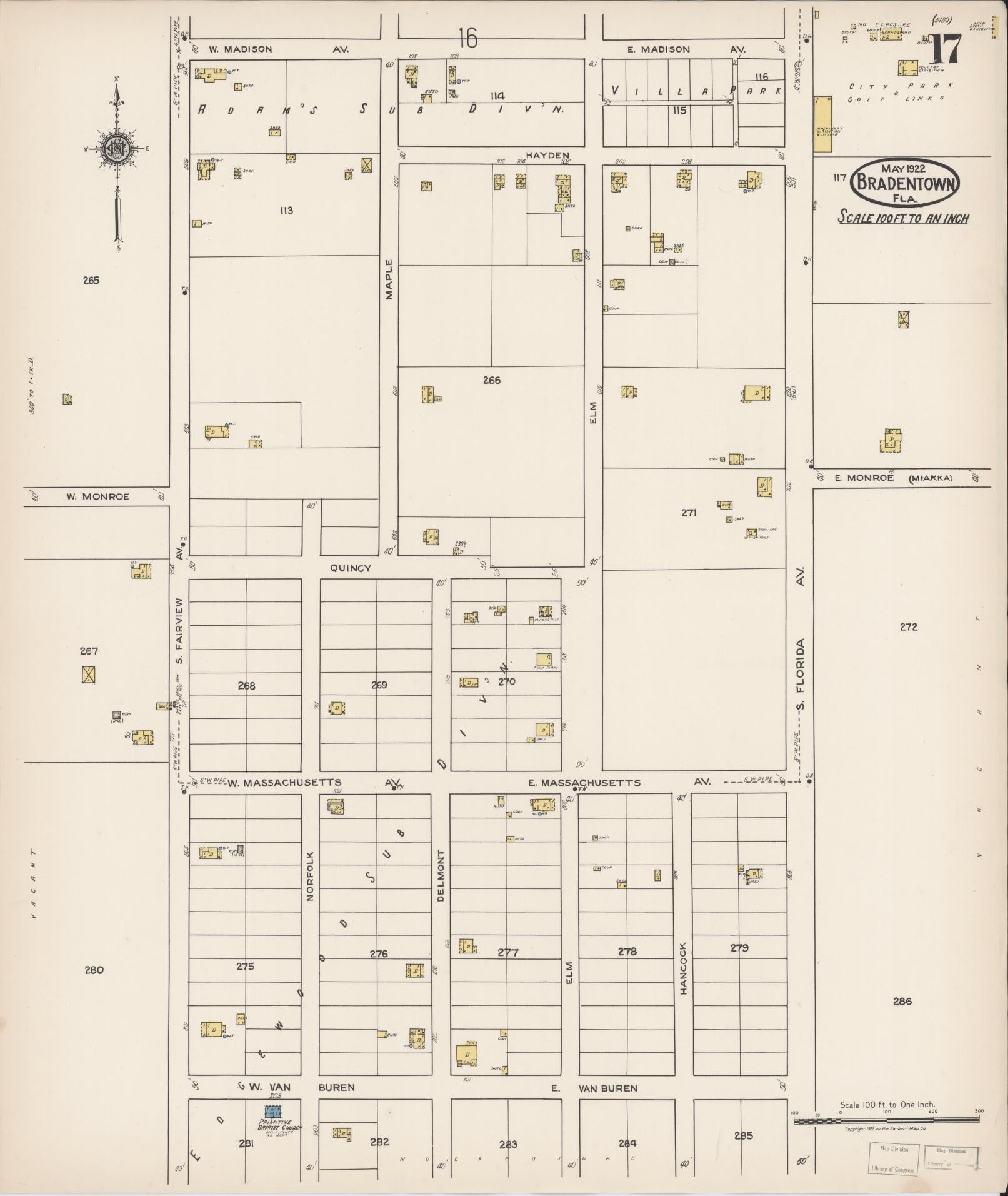 Sanborn Fire Insurance Map from Bradentown, Manatee County, Florida (1922), Sheet #0017 - Complete Map Set gallery image, historic Sanborn map, vintage wall art, Florida Florida