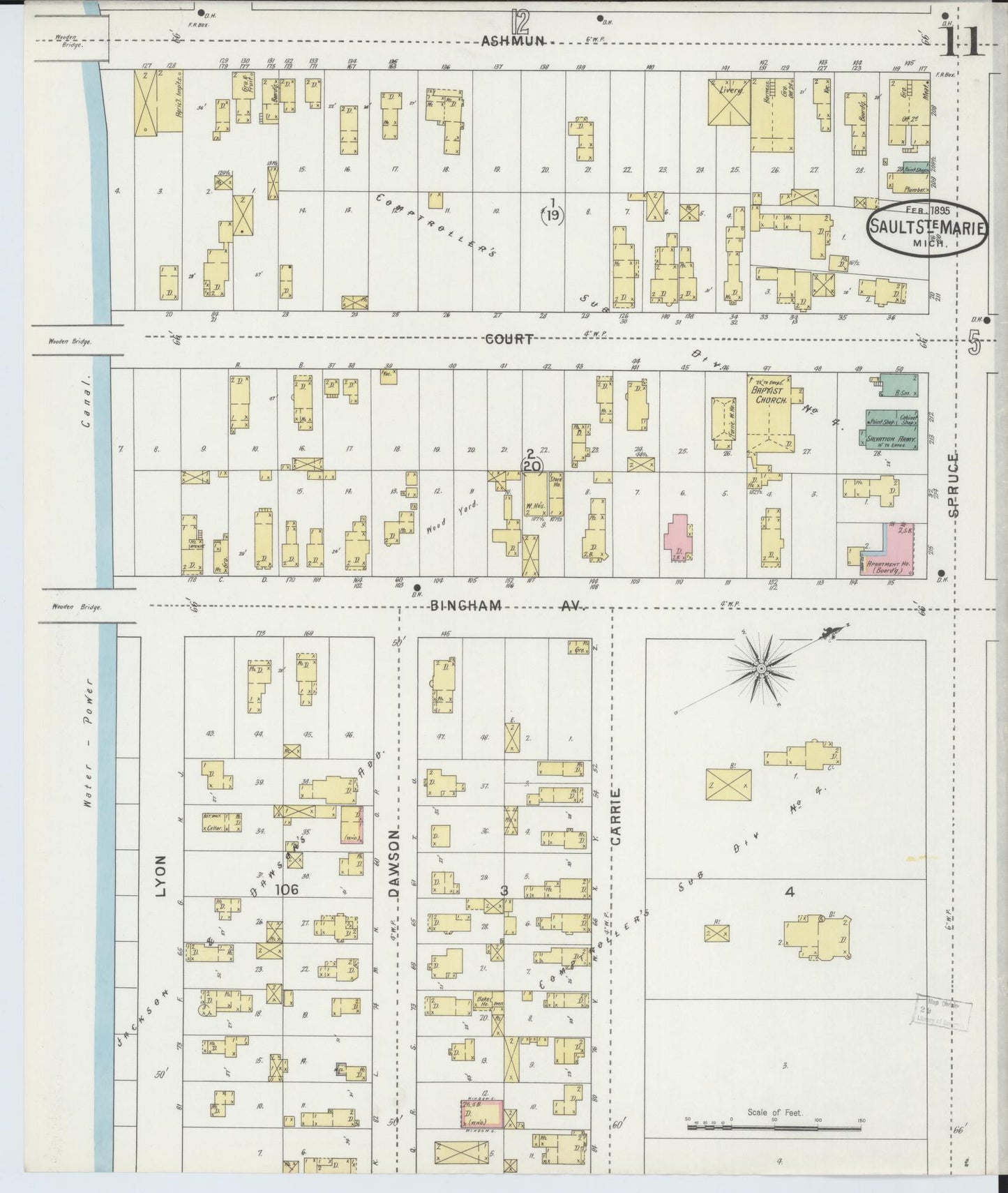 Sanborn Fire Insurance Map from Sault Sainte Marie, Chippewa County, Michigan (1895), Sheet #0011 - Complete Map Set gallery image, historic Sanborn map, vintage wall art, Michigan Michigan