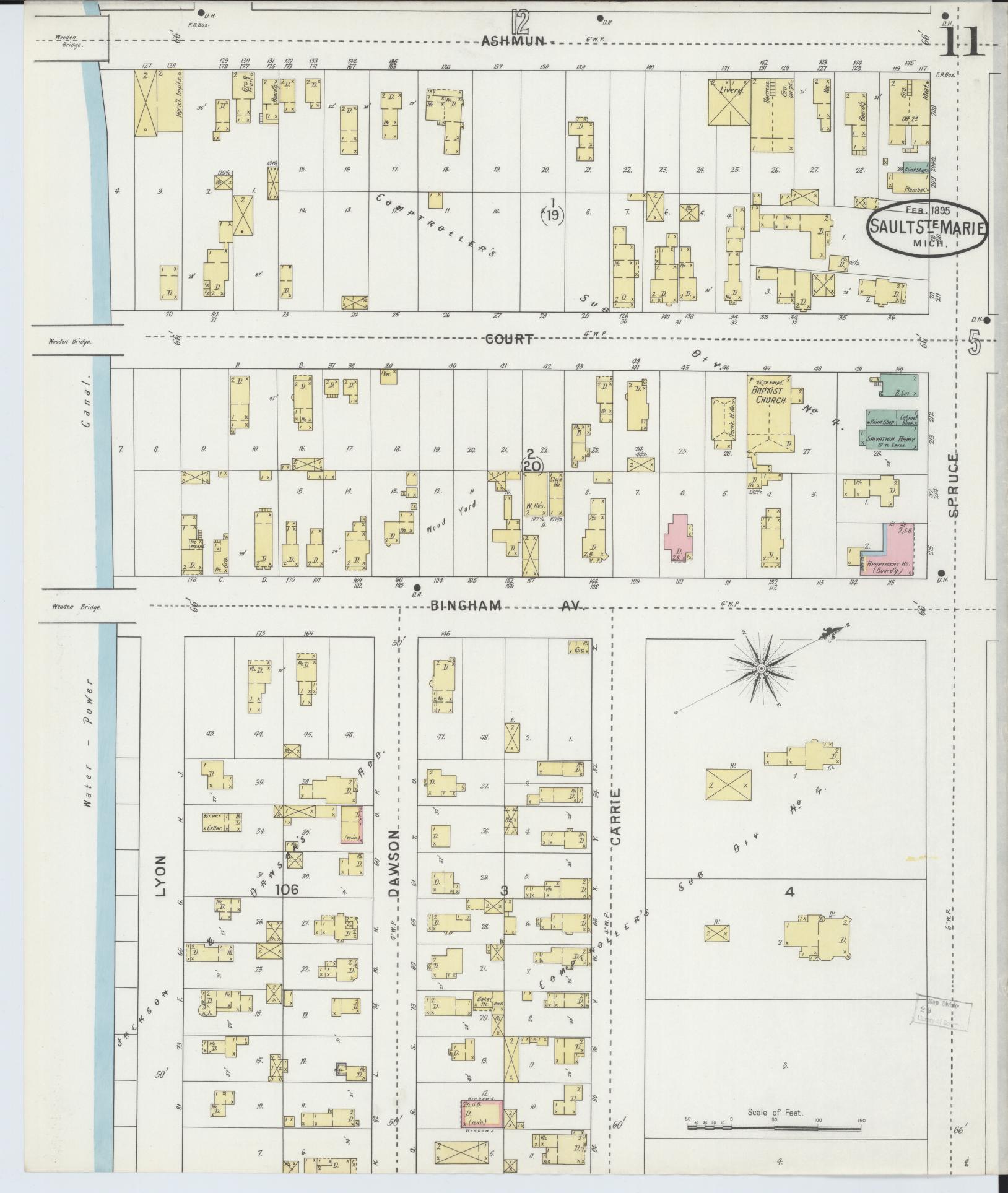 Sanborn Fire Insurance Map from Sault Sainte Marie, Chippewa County, Michigan (1895), Sheet #0011 - Complete Map Set gallery image, historic Sanborn map, vintage wall art, Michigan Michigan
