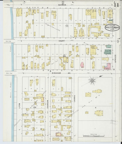 Sanborn Fire Insurance Map from Sault Sainte Marie, Chippewa County, Michigan (1895), Sheet #0011 - Complete Map Set gallery image, historic Sanborn map, vintage wall art, Michigan Michigan