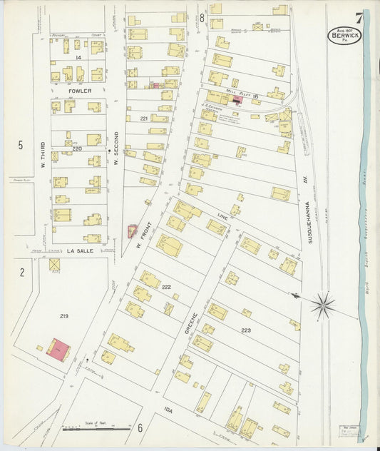 Sanborn Fire Insurance Map from Berwick, Columbia County, Pennsylvania (1907), Sheet #0007 - Historic Sanborn Fire Insurance Map Print, vintage old map wall art, antique decor, genealogy gift, Pennsylvania Pennsylvania map