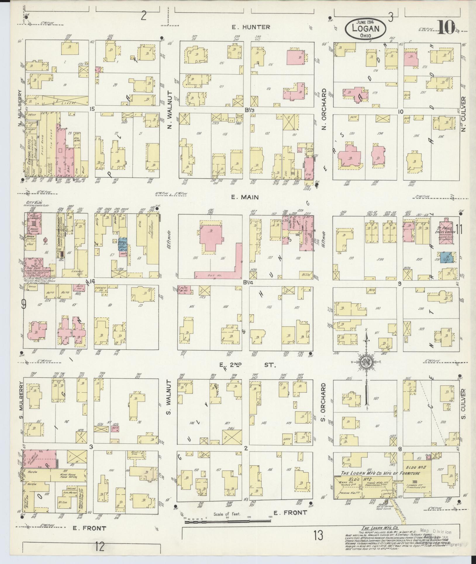 Sanborn Fire Insurance Map from Logan, Hocking County, Ohio (1914), Sheet #0010 - Historic Sanborn Fire Insurance Map Print, vintage old map wall art, antique decor, genealogy gift, Ohio Ohio map