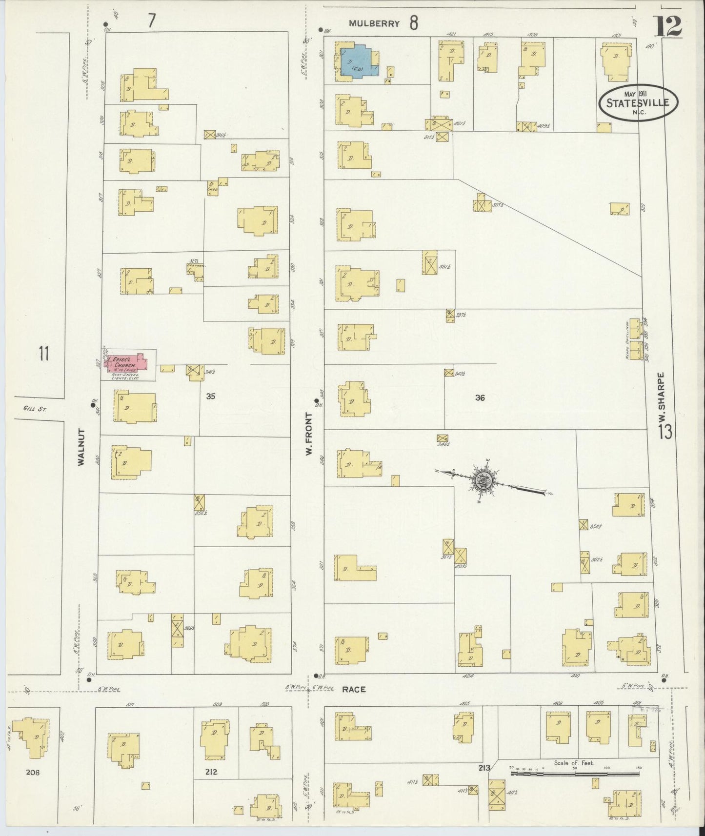 Sanborn Fire Insurance Map from Statesville, Iredell County, North Carolina (1911), Sheet #0012 - Complete Map Set gallery image, historic Sanborn map, vintage wall art, North Carolina North Carolina