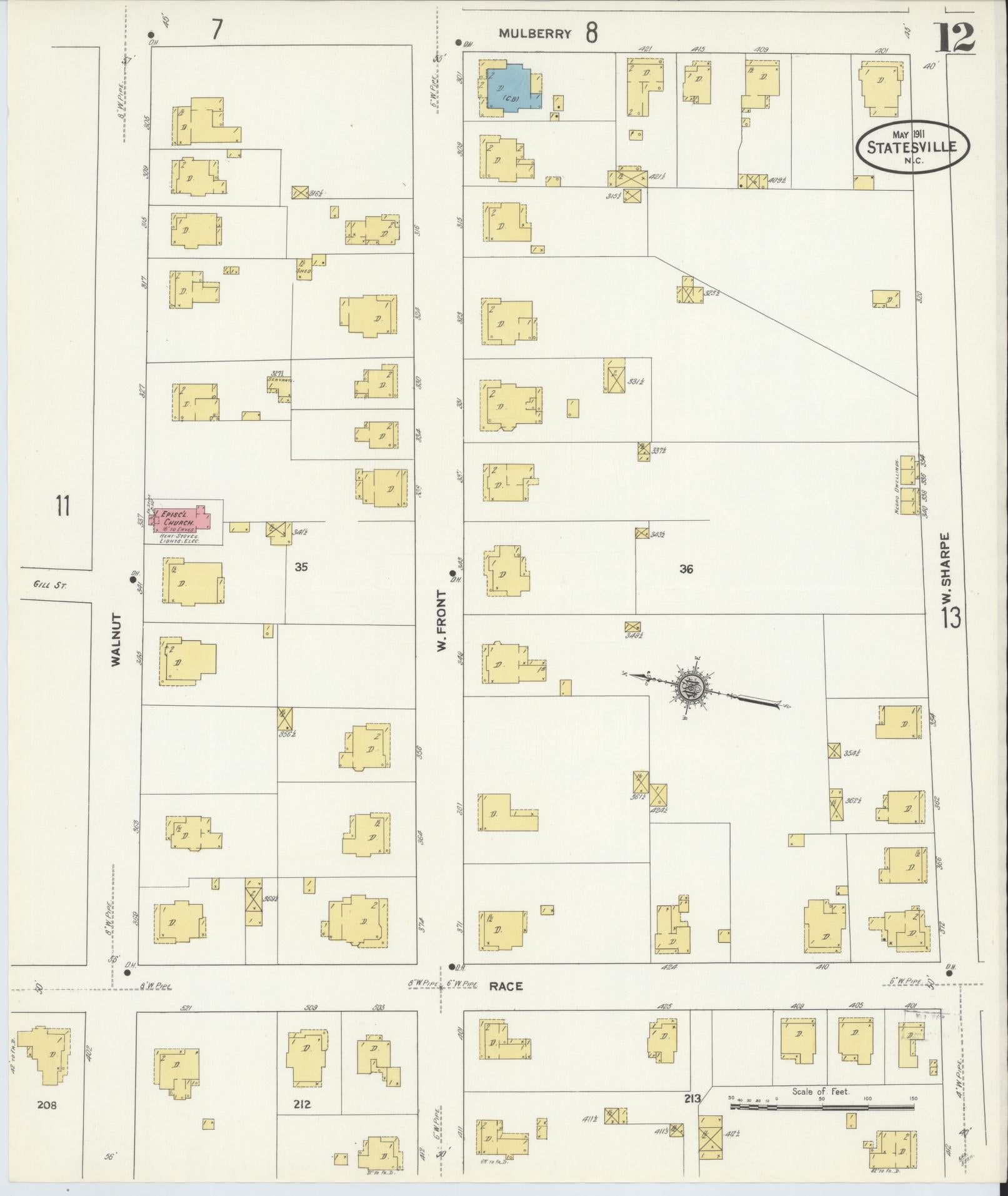 Sanborn Fire Insurance Map from Statesville, Iredell County, North Carolina (1911), Sheet #0012 - Complete Map Set gallery image, historic Sanborn map, vintage wall art, North Carolina North Carolina