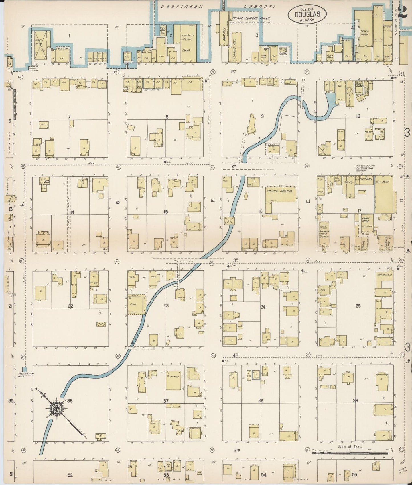 Sanborn Fire Insurance Map from Douglas, Juneau Census Division, Alaska (1914), Sheet #0002 - Complete Map Set gallery image, historic Sanborn map, vintage wall art, Alaska Alaska