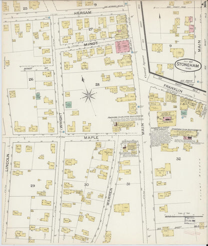 Sanborn Fire Insurance Map from Stoneham, Middlesex County, Massachusetts (1887), Sheet #0004 - Historic Sanborn Fire Insurance Map Print, vintage old map wall art, antique decor, genealogy gift, Massachusetts Massachusetts map