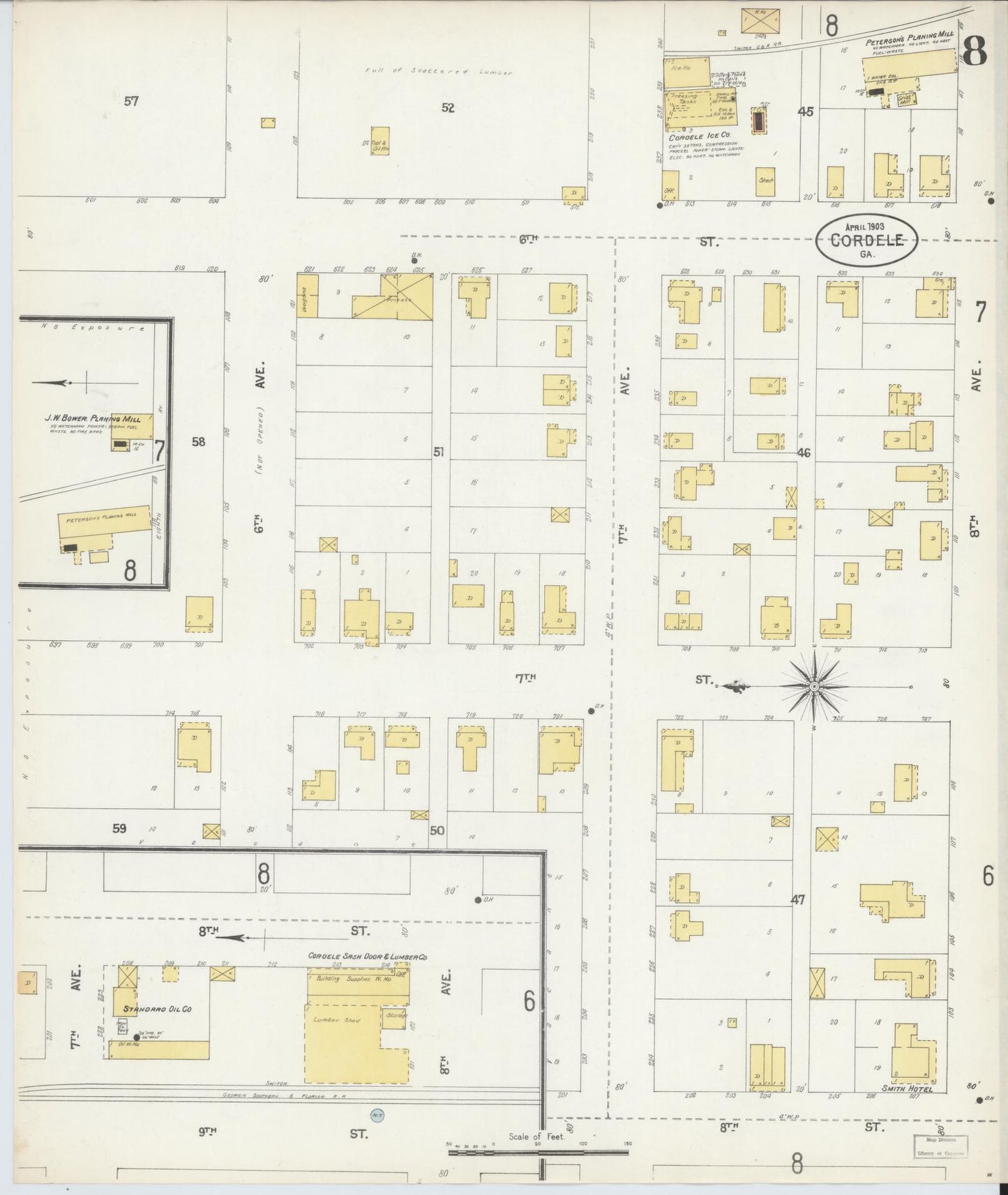Sanborn Fire Insurance Map from Cordele, Crisp County, Georgia (1903), Sheet #0008 - Complete Map Set gallery image, historic Sanborn map, vintage wall art, Georgia Georgia