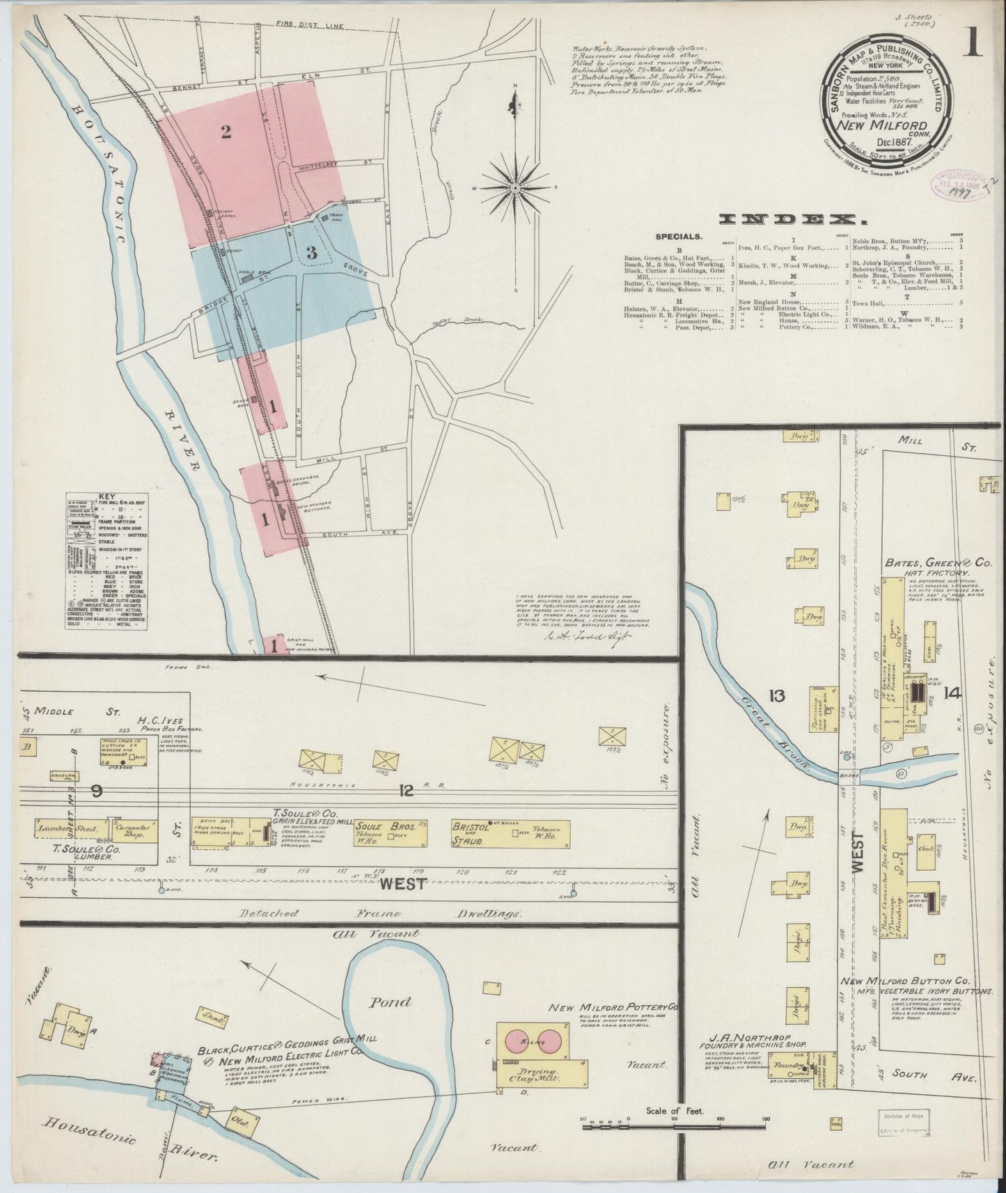 Sanborn Fire Insurance Map from New Milford, Litchfield County, Connecticut (1887), Sheet #0001 - Complete Map Set gallery image, historic Sanborn map, vintage wall art, Connecticut Connecticut