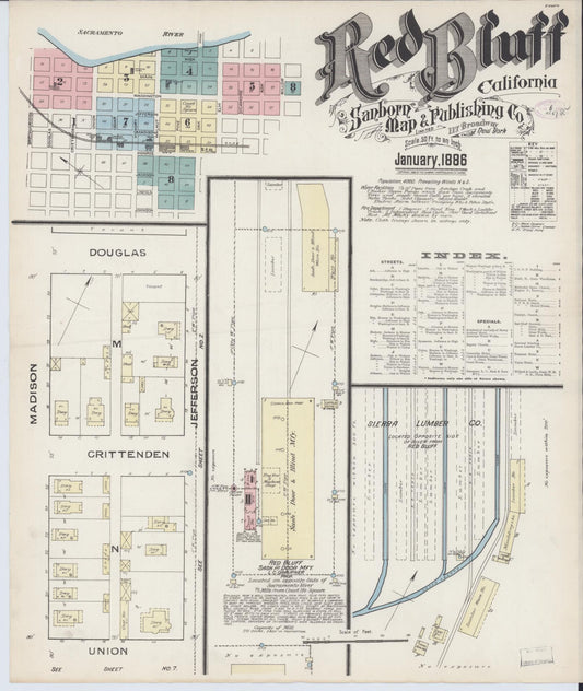 Sanborn Fire Insurance Map from Red Bluff, Tehama County, California (1886), Sheet #0001 - Complete Map Set gallery image, historic Sanborn map, vintage wall art, California California