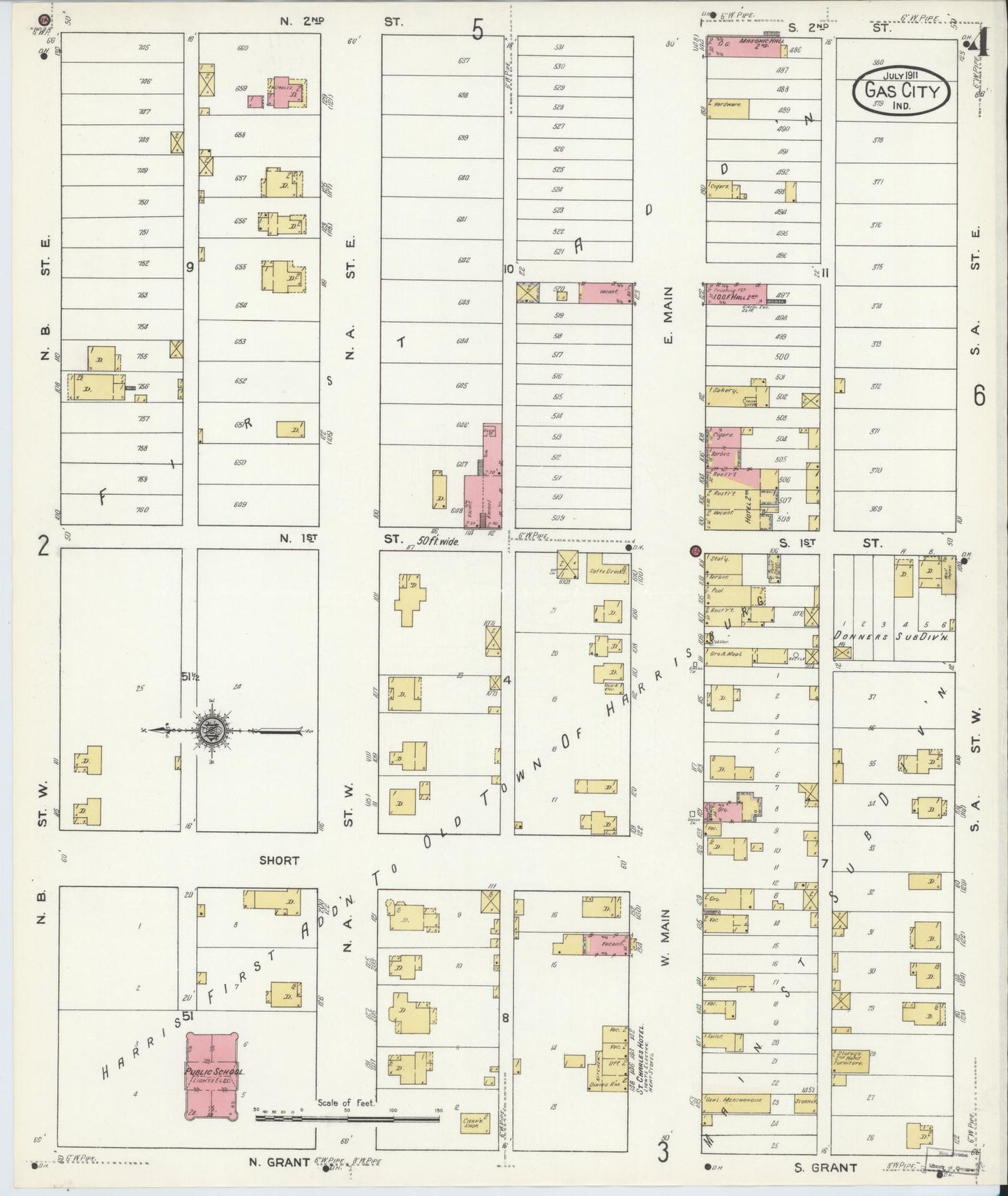 Sanborn Fire Insurance Map from Gas City, Grant County, Indiana (1911), Sheet #0004 - Complete Map Set gallery image, historic Sanborn map, vintage wall art, Indiana Indiana