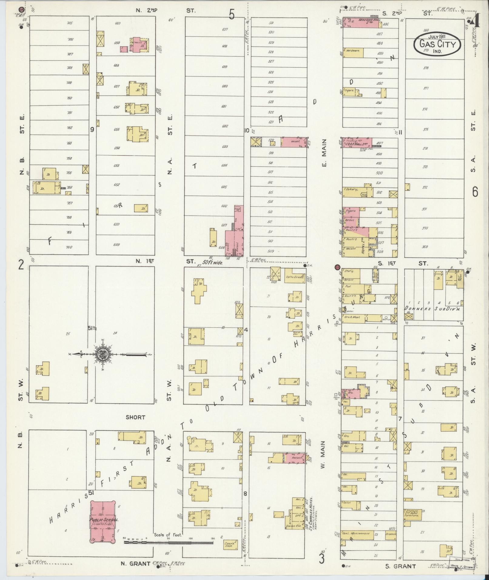 Sanborn Fire Insurance Map from Gas City, Grant County, Indiana (1911), Sheet #0004 - Complete Map Set gallery image, historic Sanborn map, vintage wall art, Indiana Indiana