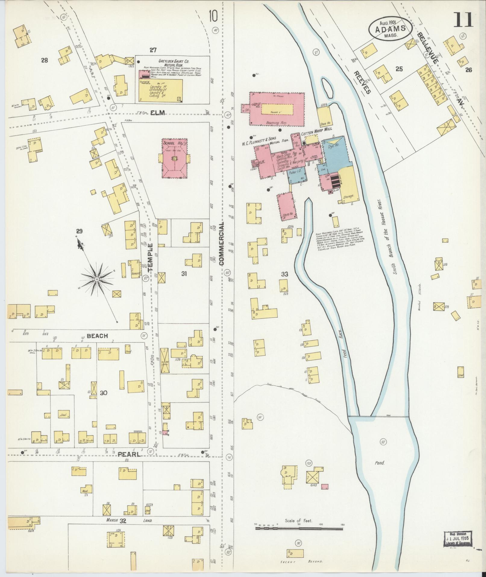 Sanborn Fire Insurance Map from Adams, Berkshire County, Massachusetts (1901), Sheet #0011 - Complete Map Set gallery image, historic Sanborn map, vintage wall art, Massachusetts Massachusetts