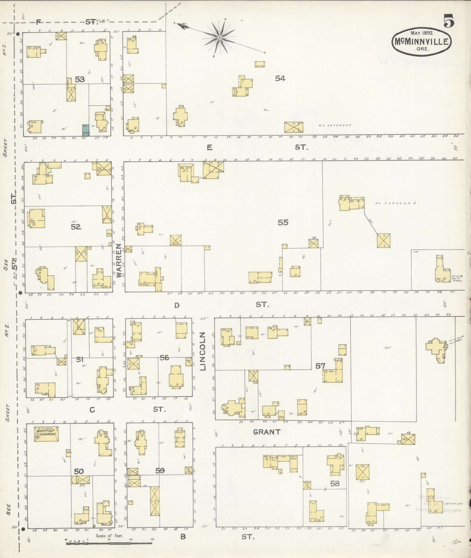 Sanborn Fire Insurance Map from McMinnville, Yamhill County, Oregon (1892), Sheet #0009 - Historic Sanborn Fire Insurance Map Print, vintage old map wall art, antique decor, genealogy gift, Oregon Oregon map
