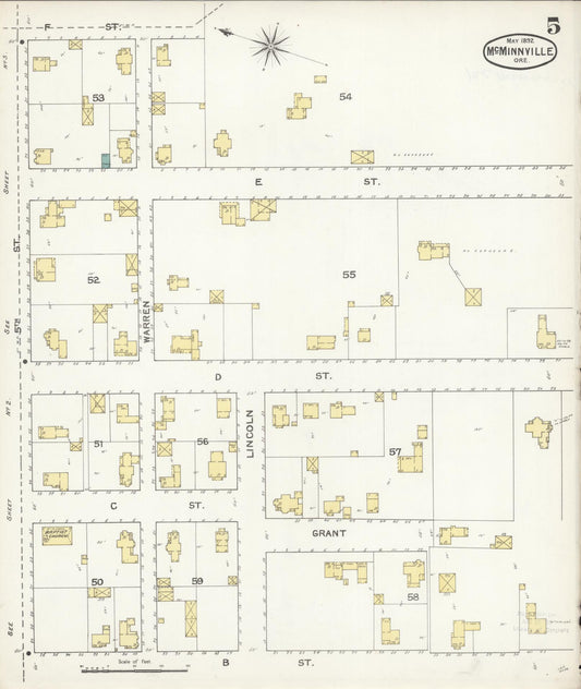 Sanborn Fire Insurance Map from McMinnville, Yamhill County, Oregon (1892), Sheet #0009 - Historic Sanborn Fire Insurance Map Print, vintage old map wall art, antique decor, genealogy gift, Oregon Oregon map