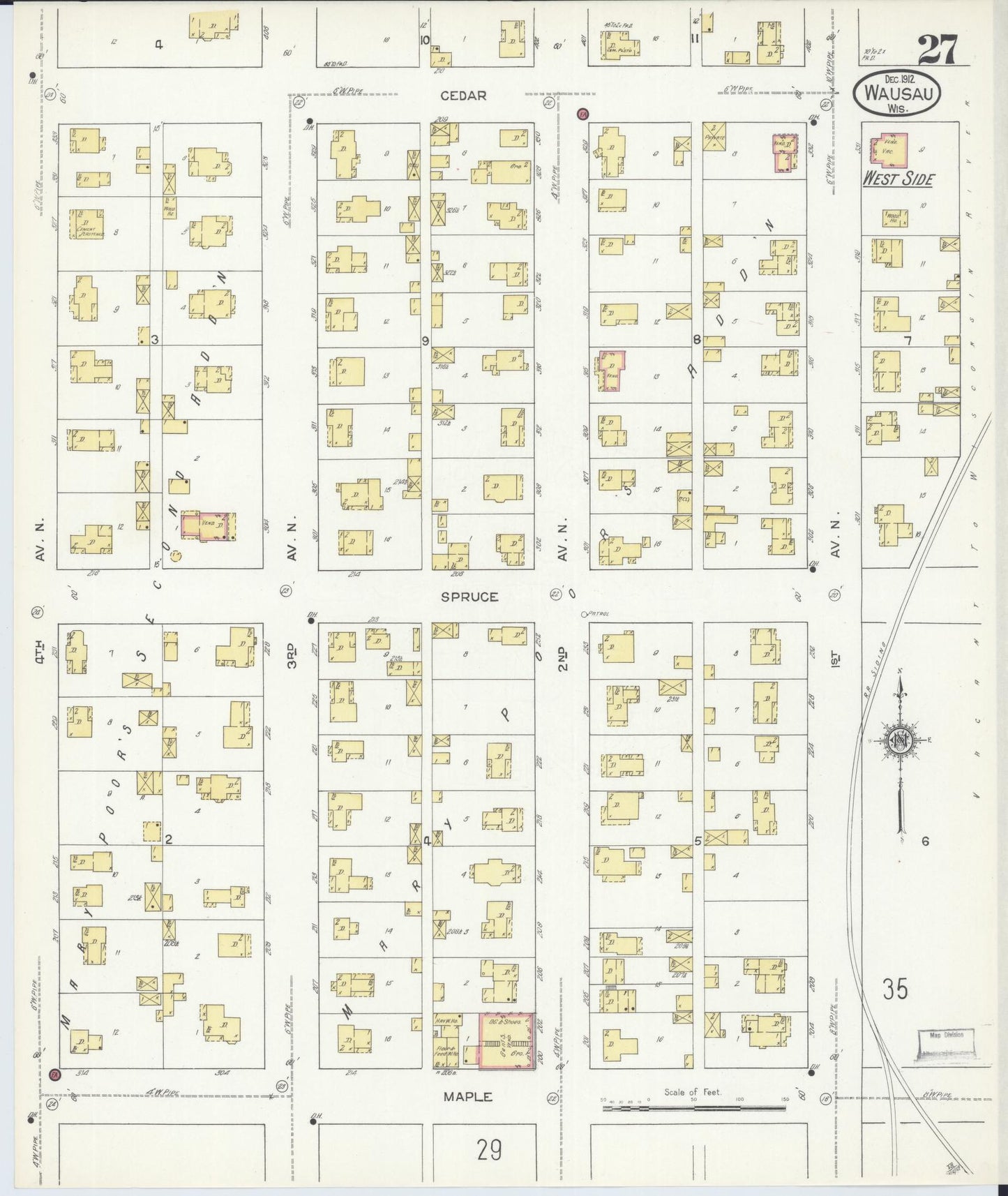 Sanborn Fire Insurance Map from Wausau, Marathon County, Wisconsin (1912), Sheet #0027 - Complete Map Set gallery image, historic Sanborn map, vintage wall art, Wisconsin Wisconsin
