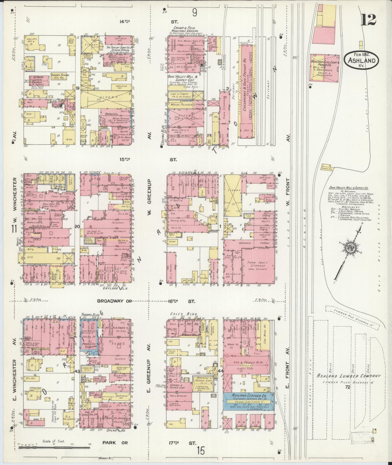 Sanborn Fire Insurance Map from Ashland, Boyd County, Kentucky (1912), Sheet #0012 - Complete Map Set gallery image, historic Sanborn map, vintage wall art, Kentucky Kentucky