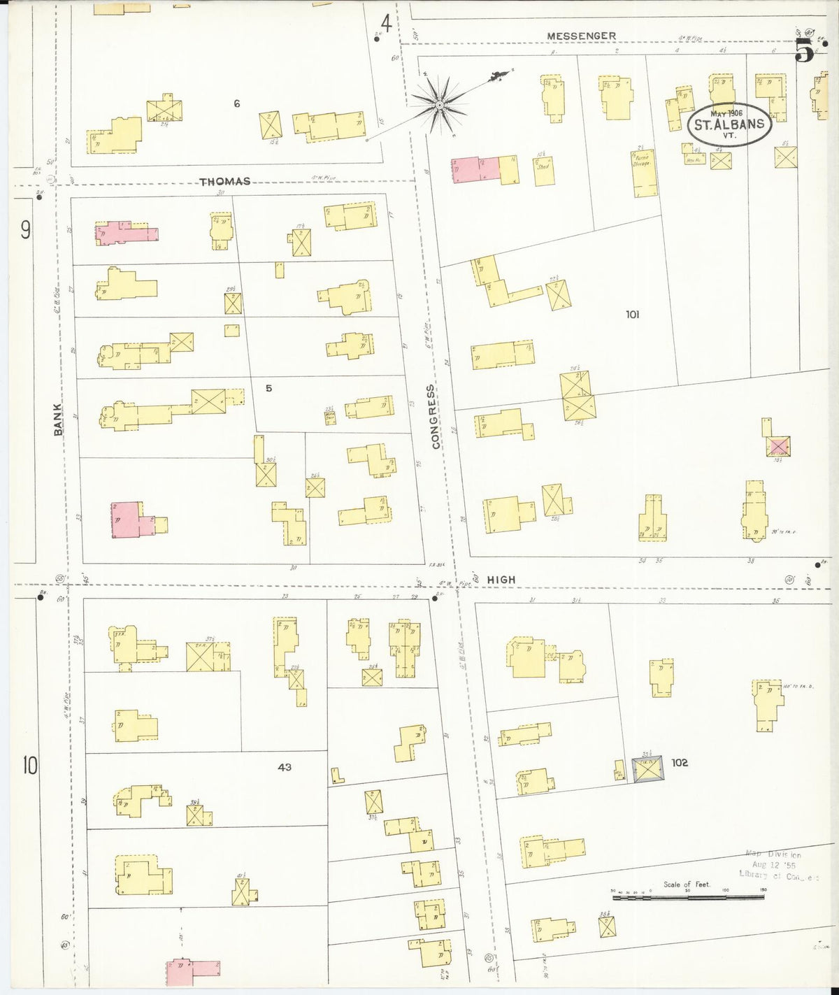 Sanborn Fire Insurance Map from Saint Albans, Franklin County, Vermont (1906), Sheet #0005 - Complete Map Set gallery image, historic Sanborn map, vintage wall art, Vermont Vermont