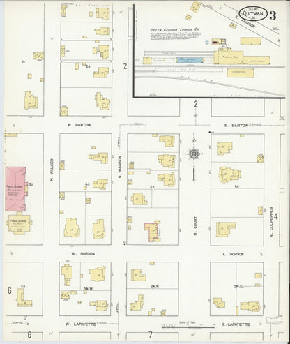 Sanborn Fire Insurance Map from Quitman, Brooks County, Georgia (1912), Sheet #0003 - Complete Map Set gallery image, historic Sanborn map, vintage wall art, Georgia Georgia