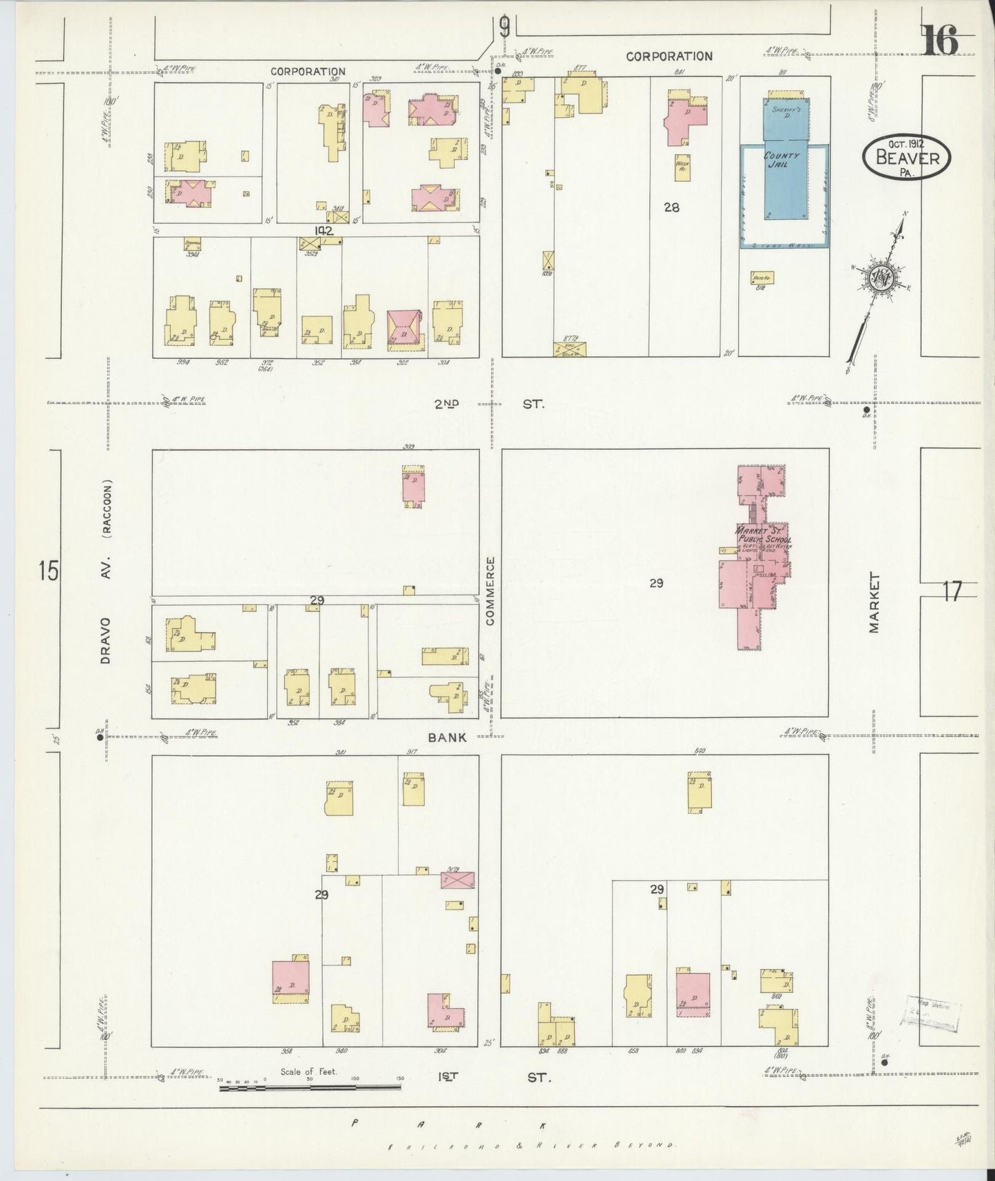 Sanborn Fire Insurance Map from Beaver, Beaver County, Pennsylvania (1912), Sheet #0016 - Historic Sanborn Fire Insurance Map Print, vintage old map wall art, antique decor, genealogy gift, Pennsylvania Pennsylvania map