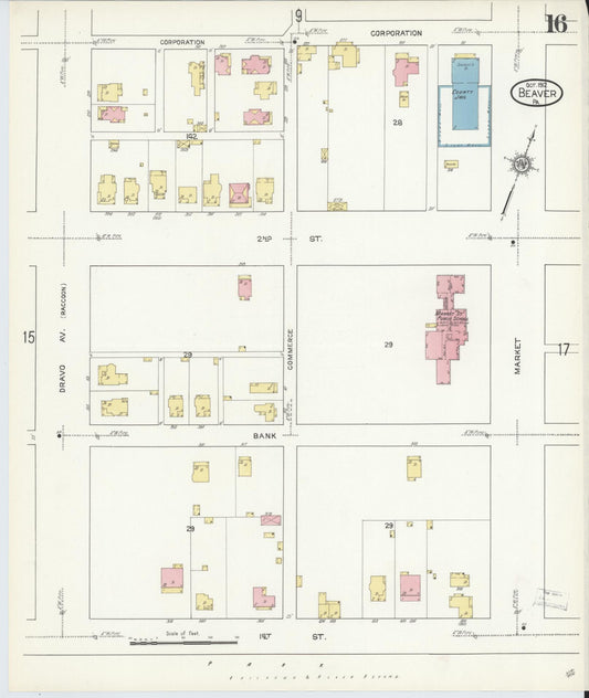Sanborn Fire Insurance Map from Beaver, Beaver County, Pennsylvania (1912), Sheet #0016 - Historic Sanborn Fire Insurance Map Print, vintage old map wall art, antique decor, genealogy gift, Pennsylvania Pennsylvania map
