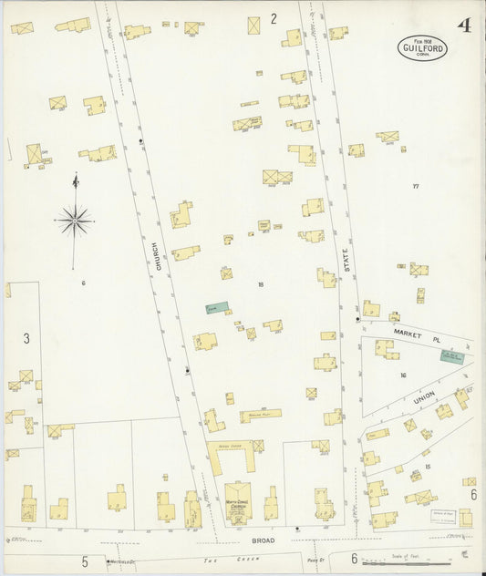 Sanborn Fire Insurance Map from Guilford, New Haven County, Connecticut (1908), Sheet #0004 - Historic Sanborn Fire Insurance Map Print, vintage old map wall art, antique decor, genealogy gift, Connecticut Connecticut map