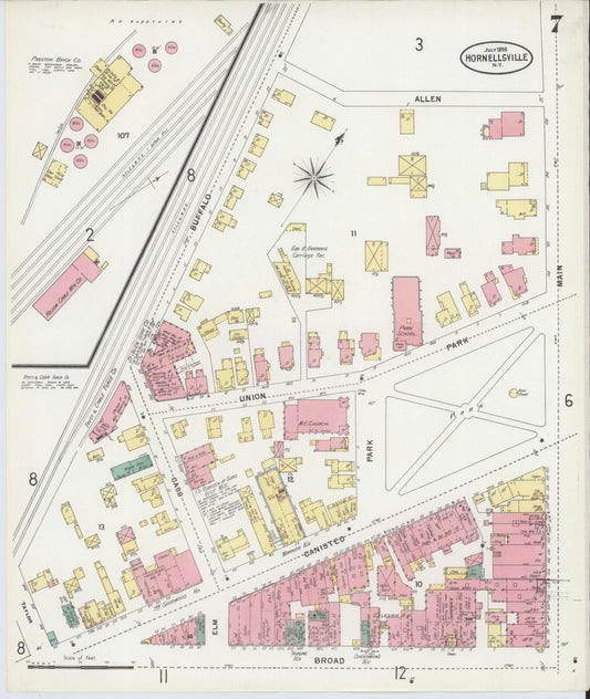 Sanborn Fire Insurance Map from Hornell, Steuben County, New York (1898), Sheet #0007 - Historic Sanborn Fire Insurance Map Print, vintage old map wall art, antique decor, genealogy gift, New York New York map