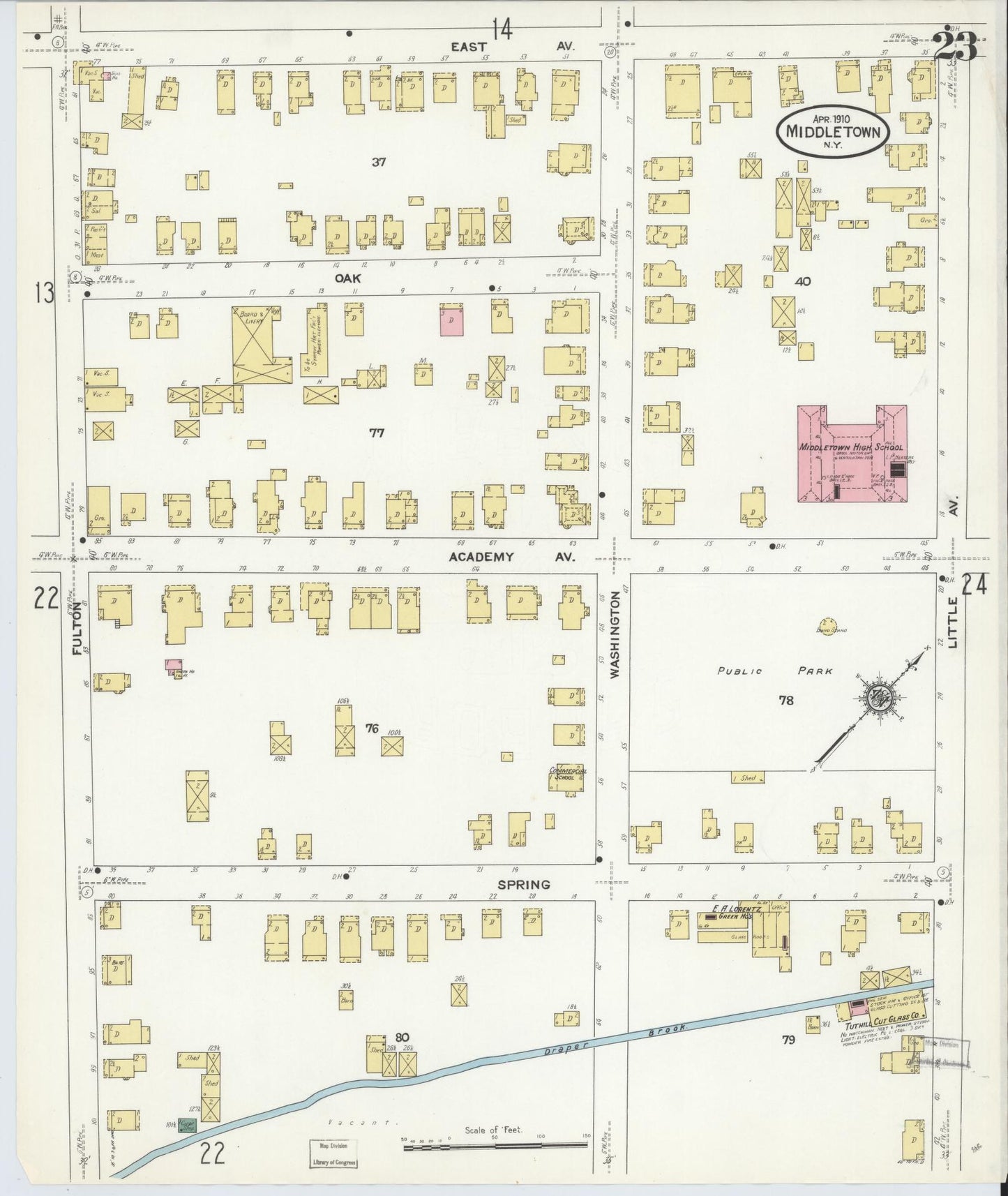Sanborn Fire Insurance Map from Middletown, Orange County, New York (1910), Sheet #0023 - Complete Map Set gallery image, historic Sanborn map, vintage wall art, New York New York