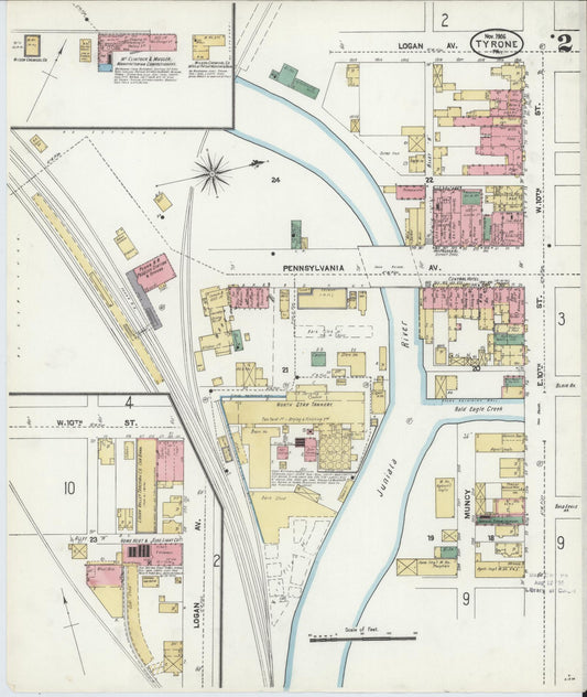 Sanborn Fire Insurance Map from Tyrone, Blair County, Pennsylvania (1906), Sheet #0002 - Historic Sanborn Fire Insurance Map Print, vintage old map wall art, antique decor, genealogy gift, Pennsylvania Pennsylvania map