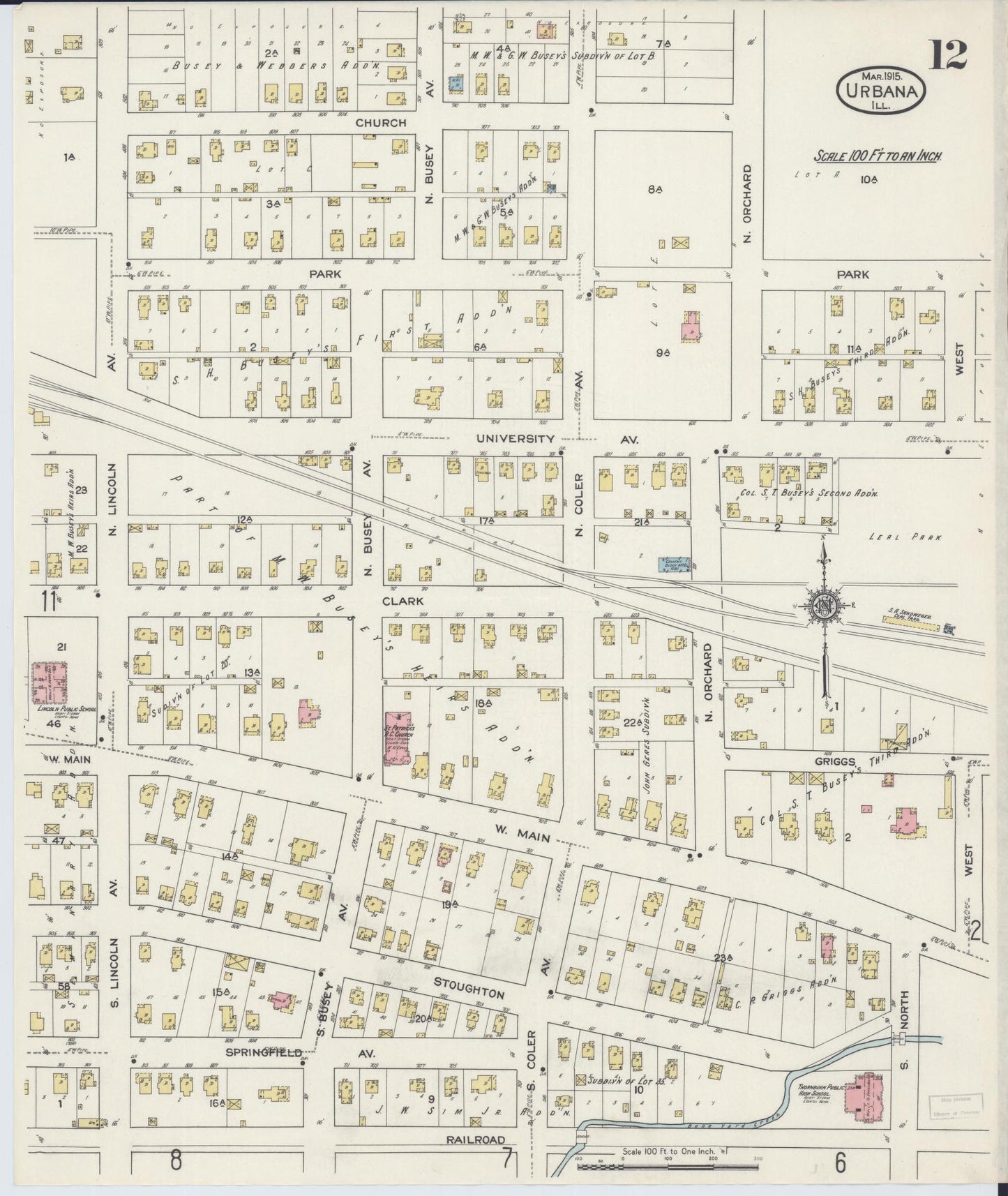 Sanborn Fire Insurance Map from Urbana, Champaign County, Illinois (1915), Sheet #0012 - Complete Map Set gallery image, historic Sanborn map, vintage wall art, Illinois Illinois