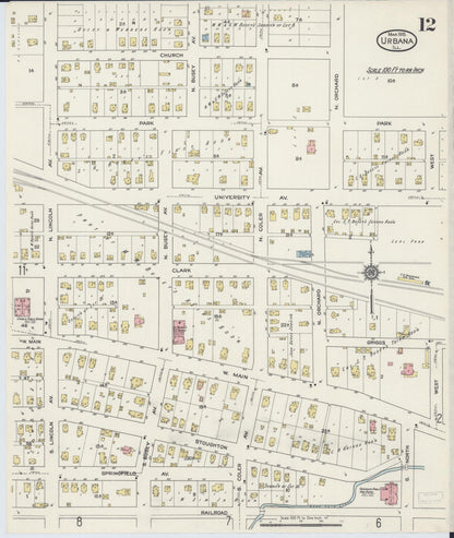 Sanborn Fire Insurance Map from Urbana, Champaign County, Illinois (1915), Sheet #0012 - Complete Map Set gallery image, historic Sanborn map, vintage wall art, Illinois Illinois
