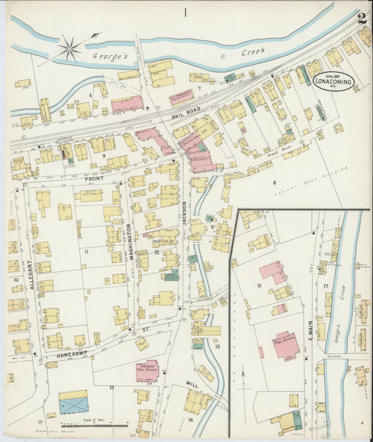 Sanborn Fire Insurance Map from Lonaconing, Allegany County, Maryland (1897), Sheet #0002 - Historic Sanborn Fire Insurance Map Print, vintage old map wall art, antique decor, genealogy gift, Maryland Maryland map