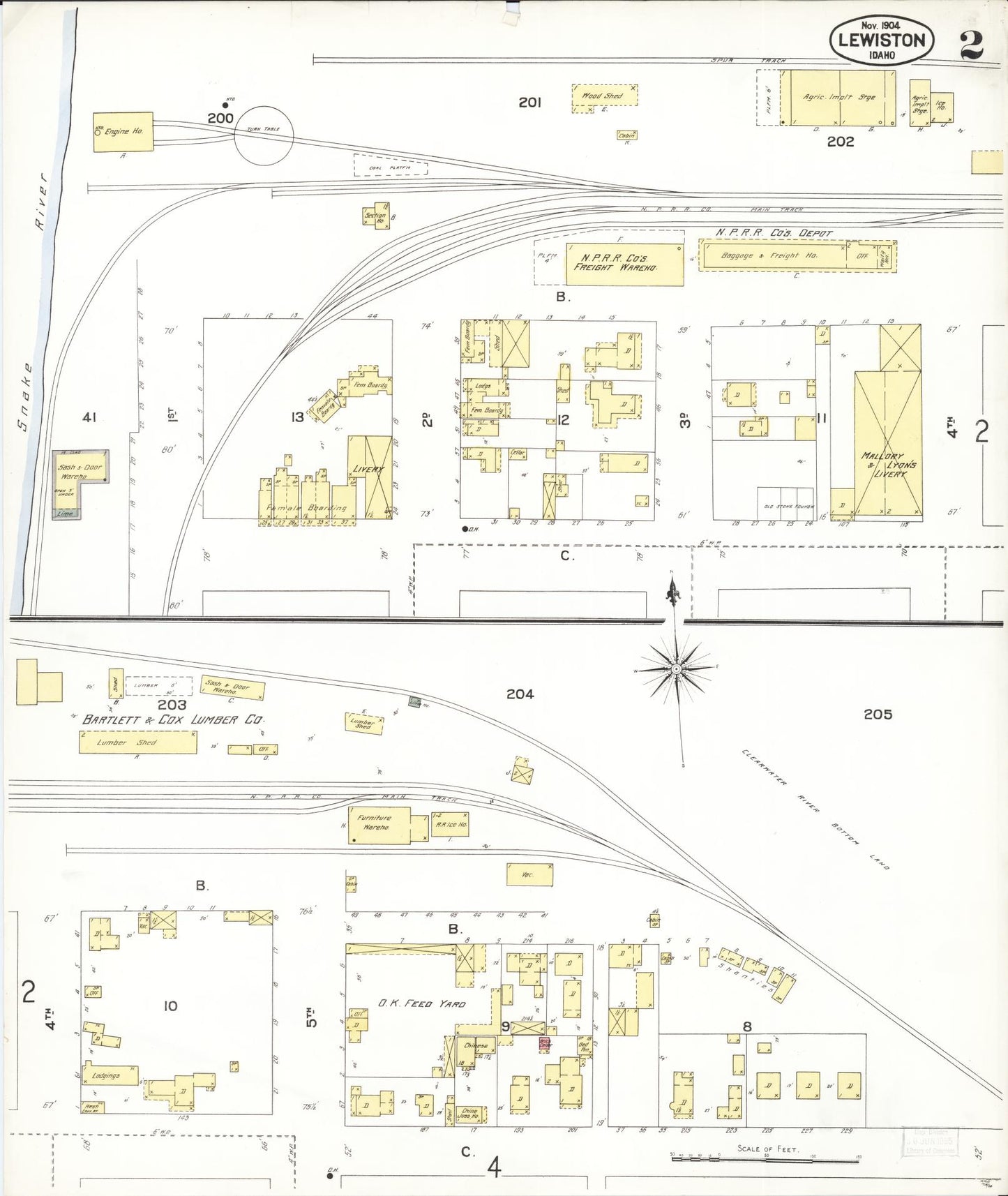 Sanborn Fire Insurance Map from Lewiston, Nez Perce County, Idaho (1904), Sheet #0002 - Historic Sanborn Fire Insurance Map Print, vintage old map wall art, antique decor, genealogy gift, Idaho Idaho map