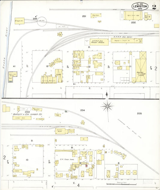 Sanborn Fire Insurance Map from Lewiston, Nez Perce County, Idaho (1904), Sheet #0002 - Historic Sanborn Fire Insurance Map Print, vintage old map wall art, antique decor, genealogy gift, Idaho Idaho map